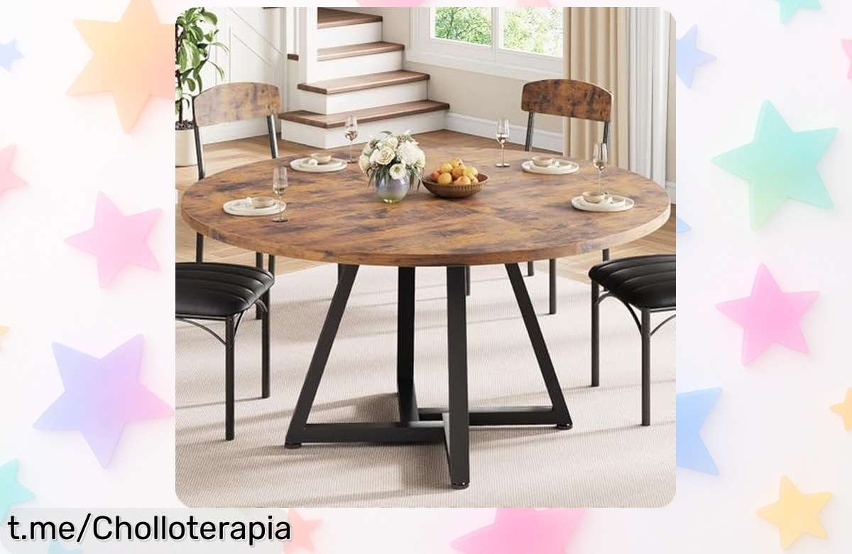 Mesa de comedor redonda Jocoevol para 4 personas, transforma tu hogar con este ofertón increíble y dale un toque industrial que amarás. No te lo pierdas, ¡es ahora o nunca!