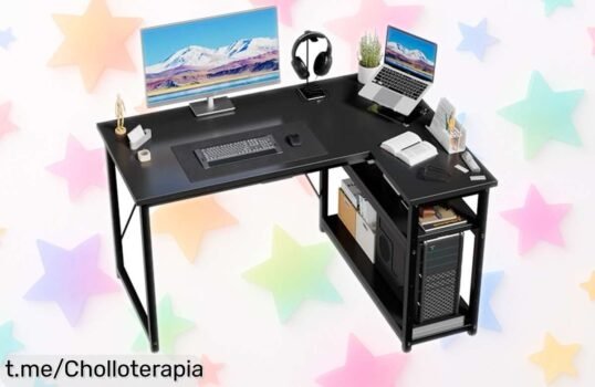 Mesa de escritorio de esquina JUMMICO con estantería reversible: aprovecha este ofertón y crea tu espacio ideal sin complicaciones y al mejor precio. ¡Hazlo tuyo ahora!