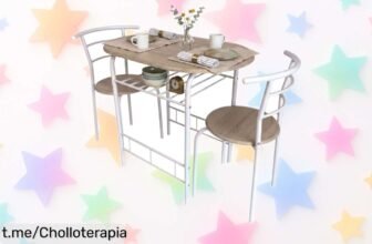 Mesa fija Butterfly en melamina blanca y roble sonoma con dos sillas, ¡precio regalado que no encontrarás así! Decora tu hogar ahora mismo antes de que se acabe.