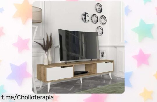 Mueble de TV Kullila con diseño moderno que ahorra espacio, ¡un ofertón para tener tu salón ordenado y sin cables! No te lo pierdas, última oportunidad para llevarlo ya.