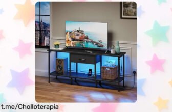 Mueble para TV OYRREU con luz LED y enchufes integrados: ¡un ofertón que llévate ya para disfrutar sin líos!
