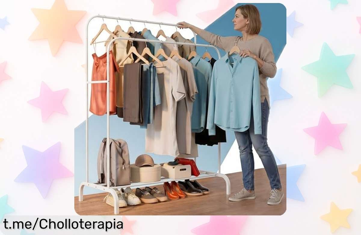 Organiza tu ropa con el perchero burro PORTENTUM de acero resistente y aprovecha este ofertón que te ayuda a liberar espacio sin complicaciones. ¡No te quedes sin él!