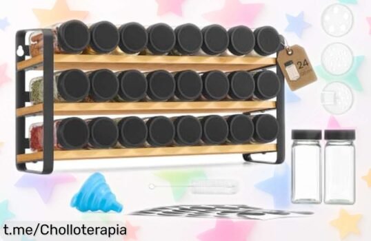 Organizador de especias SONGMICS con 24 frascos: ¡aprovecha la rebaja y haz que tu cocina brille! Organiza, facilita y disfruta cada plato al máximo.
