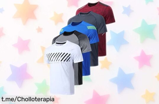 Pack de 5 camisetas deportivas para hombre que secan al instante: ágil, cómodo y a un precio de ganga ¡No te quedes sin ellas y aprovecha antes que se acaben!