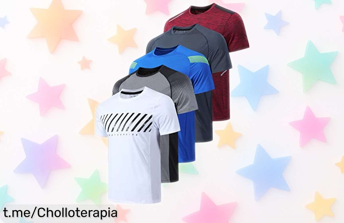 Pack de 5 camisetas deportivas para hombre que secan al instante: ágil, cómodo y a un precio de ganga ¡No te quedes sin ellas y aprovecha antes que se acaben!