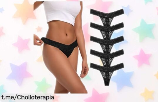 Pack de 5 tangas de encaje Auithery con control de abdomen: un ofertón irresistible que realza tu figura y enciende la pasión. ¡No te lo pierdas!