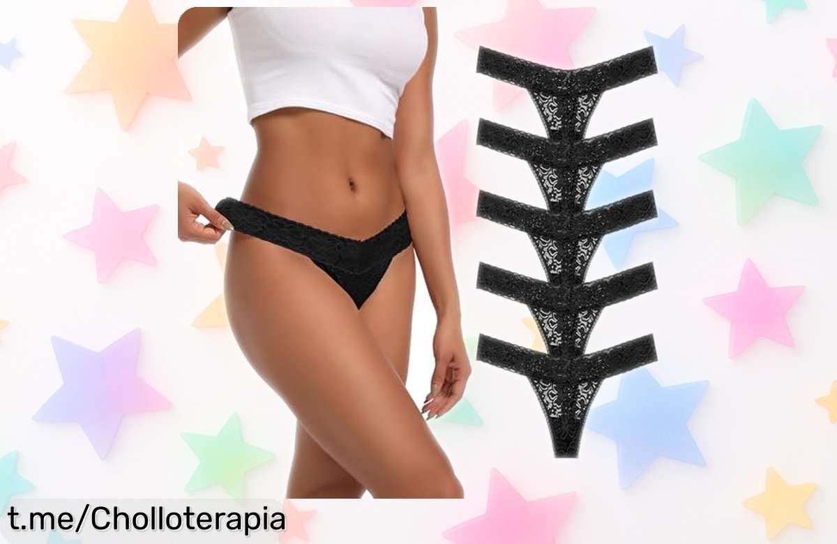 Pack de 5 tangas de encaje Auithery con control de abdomen: un ofertón irresistible que realza tu figura y enciende la pasión. ¡No te lo pierdas!
