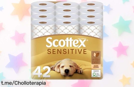 Papel higiénico Scottex Sensitive en pack de 42 rollos, precio loco y suavidad extrema para cuidar tu piel. ¡No te quedes sin este chollo para toda la familia!