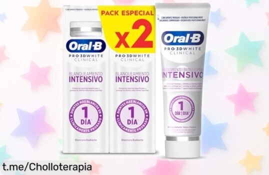 Pasta dental blanqueante OralB Pro 3D White Clinical en pack de 2, sorprendente reducción de manchas y aliento fresco; ¡aprovecha este súper chollo y luce tu sonrisa radiante ya!