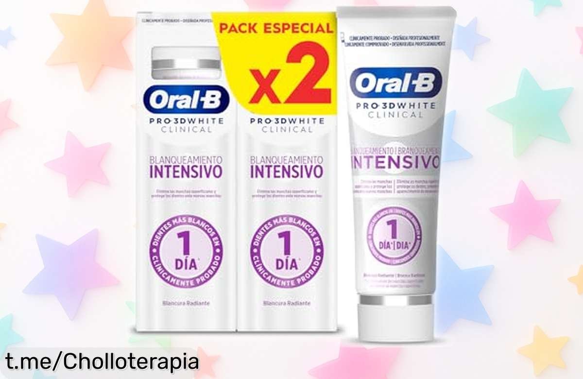 Pasta dental blanqueante OralB Pro 3D White Clinical en pack de 2, sorprendente reducción de manchas y aliento fresco; ¡aprovecha este súper chollo y luce tu sonrisa radiante ya!