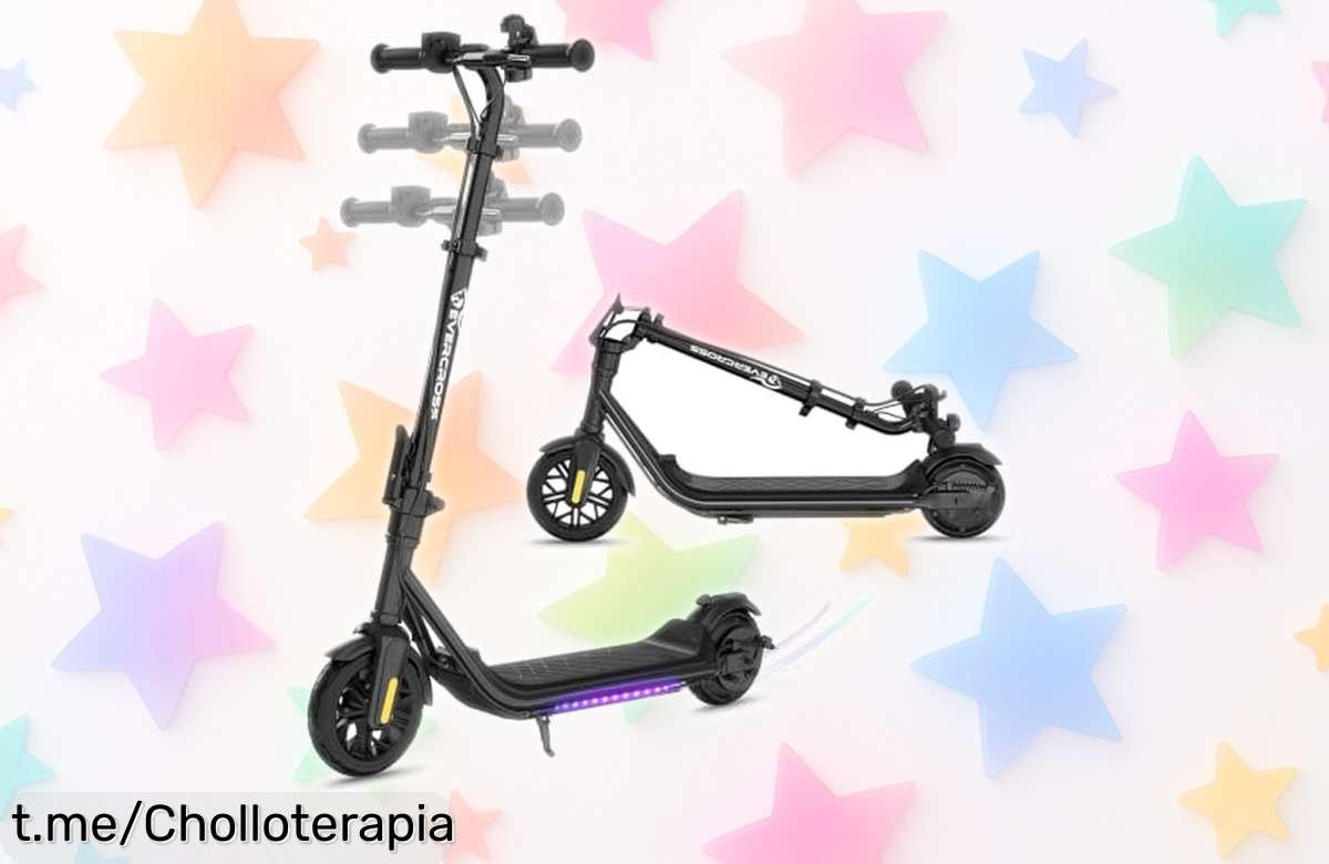 Patinete eléctrico infantil EVERCROSS E6 con luces y Bluetooth a precio de ganga, ¡deja que tus peques vivan la aventura sobre ruedas hoy mismo!