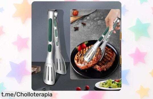 Pinzas de cocina de acero inoxidable con puntas de silicona: ¡Pack de 2 y un chollo que no querrás dejar escapar para tus mejores platos!