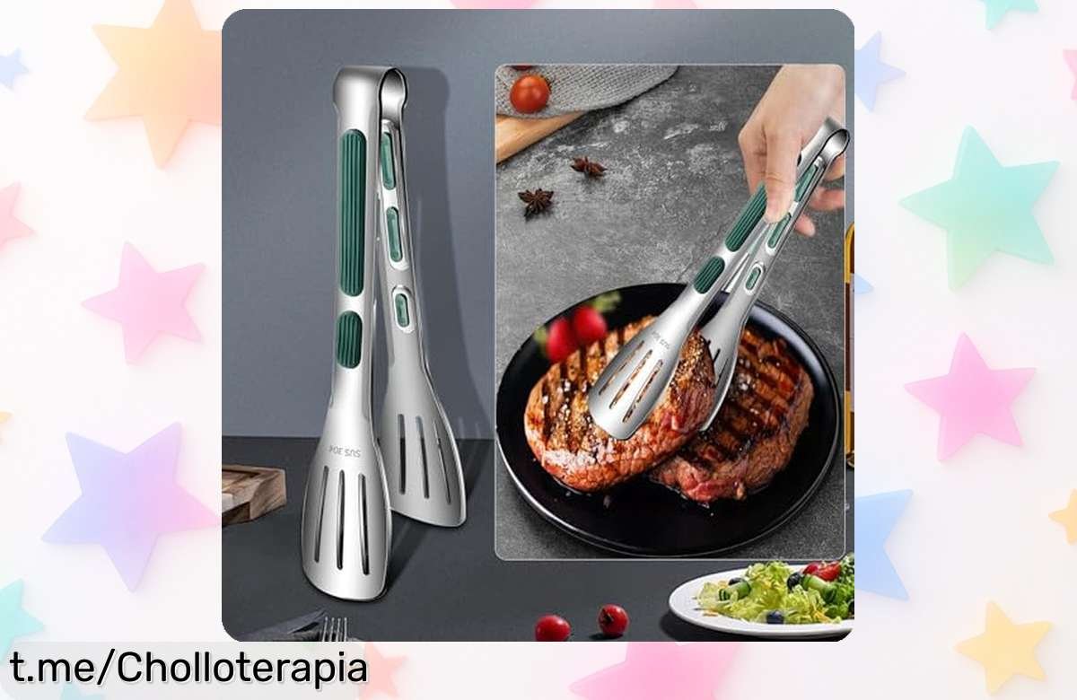 Pinzas de cocina de acero inoxidable con puntas de silicona: ¡Pack de 2 y un chollo que no querrás dejar escapar para tus mejores platos!