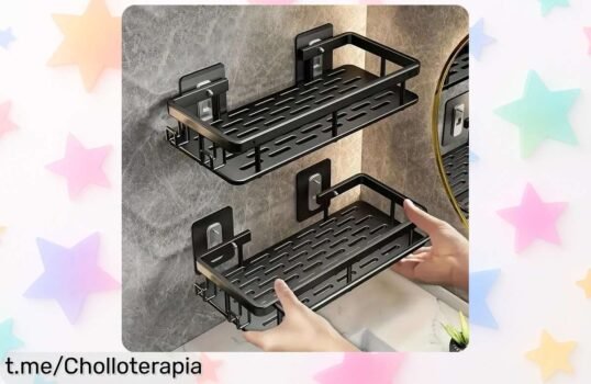 Práctico estante de pared para baño y cocina que se coloca sin taladrar, una oportunidad única para organizarte en minutos ¡No dejes escapar este ofertón!