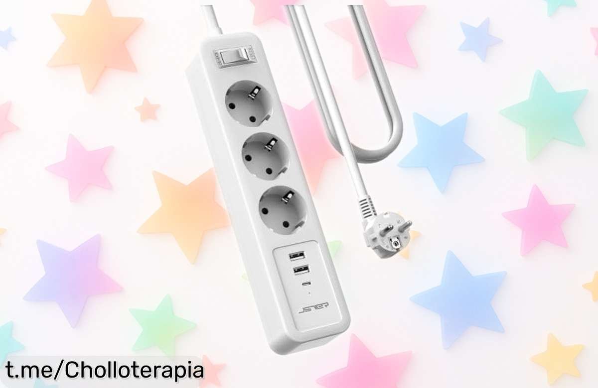 Regleta enchufe JSVER con 3 metros de cable y 3 puertos USB, un ofertón para tenerlo todo conectado sin lío, ¡no te pierdas esta oportunidad!