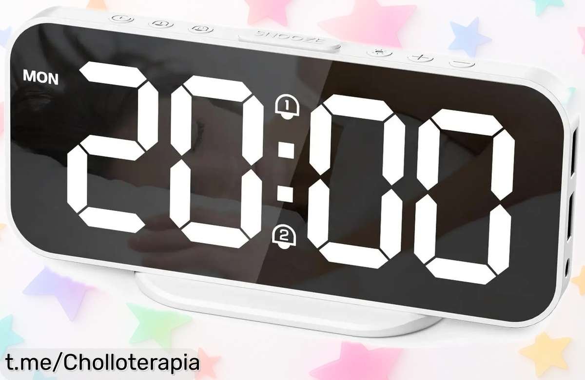Reloj despertador digital con pantalla espejo gigante y puertos USB a precio loco, ¡renueva tu mesilla de noche y despierta cada día sintiéndote genial!