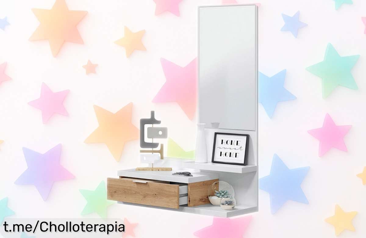Renueva tu hogar con el recibidor DAHLIA, espejo y cajón incluidos: un ofertón que hará de tu entrada el lugar más bonito de la casa. ¡No te lo pierdas!