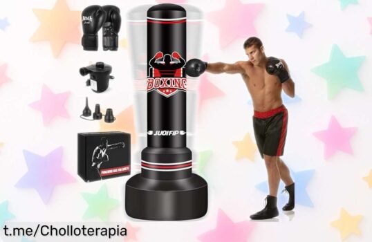 Saco de boxeo gigante con base giratoria 360°, guantes y bomba por un precio loco: ¡entrena como un campeón en casa antes que se agote esta oferta increíble!