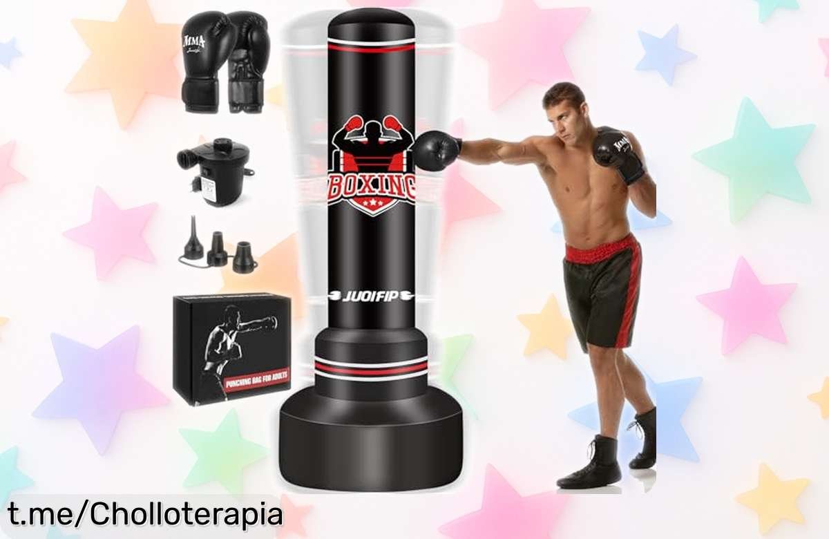 Saco de boxeo gigante con base giratoria 360°, guantes y bomba por un precio loco: ¡entrena como un campeón en casa antes que se agote esta oferta increíble!