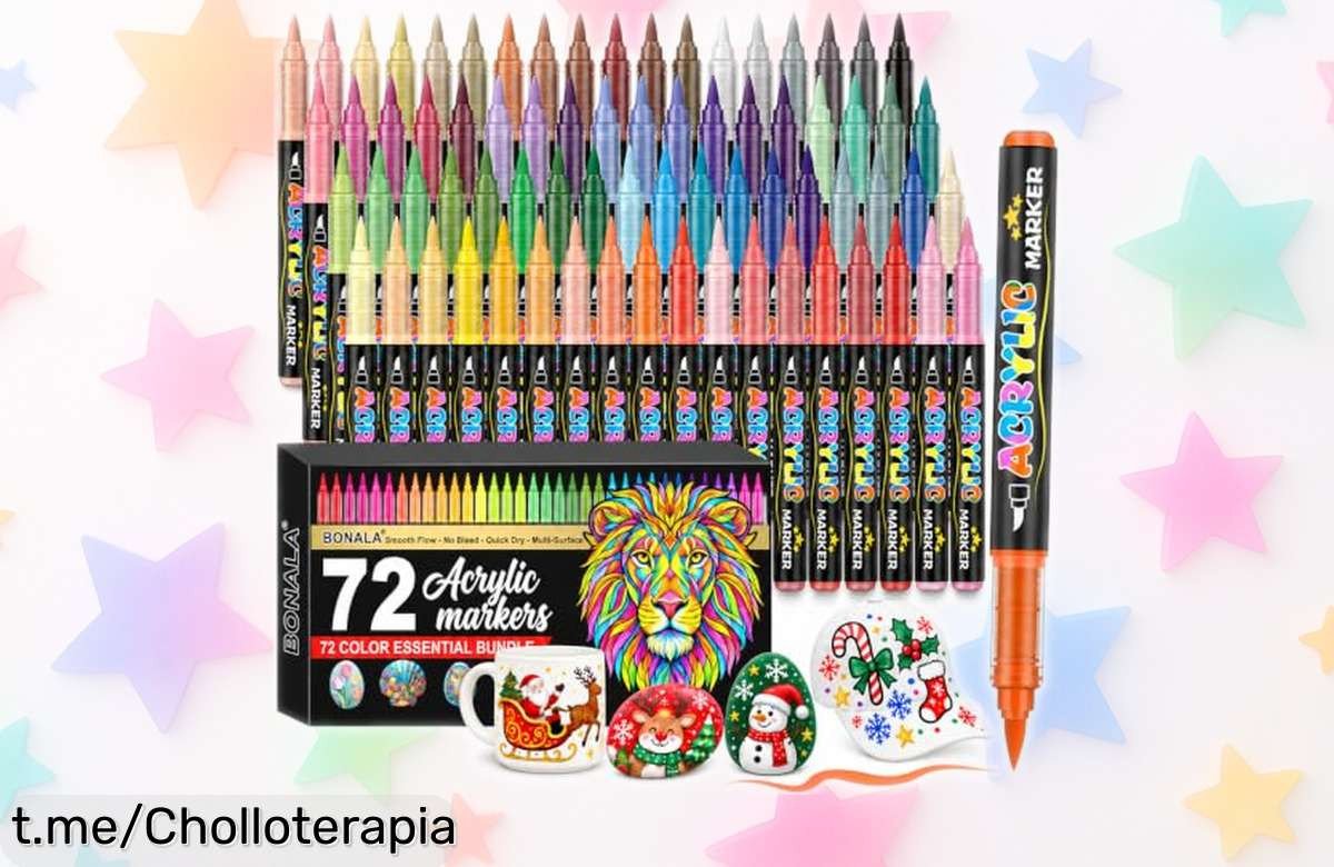 Set de 72 rotuladores acrílicos Bonala con punta pincel, ¡aprovecha el precio de escándalo y pon a volar tu creatividad sin límite!