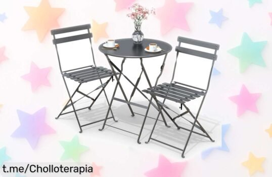 Set de jardín VOUNOT® con mesa y 2 sillas, ¡precio rebajado increíblemente bajo para disfrutar del aire libre! No te lo pierdas, tu terraza lo merece.