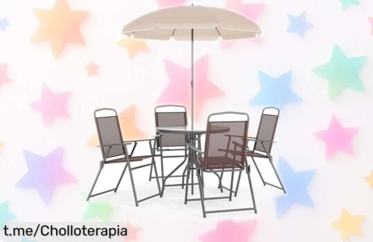 Silla plegable Flash Furniture súper ligera con mesa y sombrilla a un precio de locura, no te quedes sin disfrutar tus días al aire libre ya mismo.