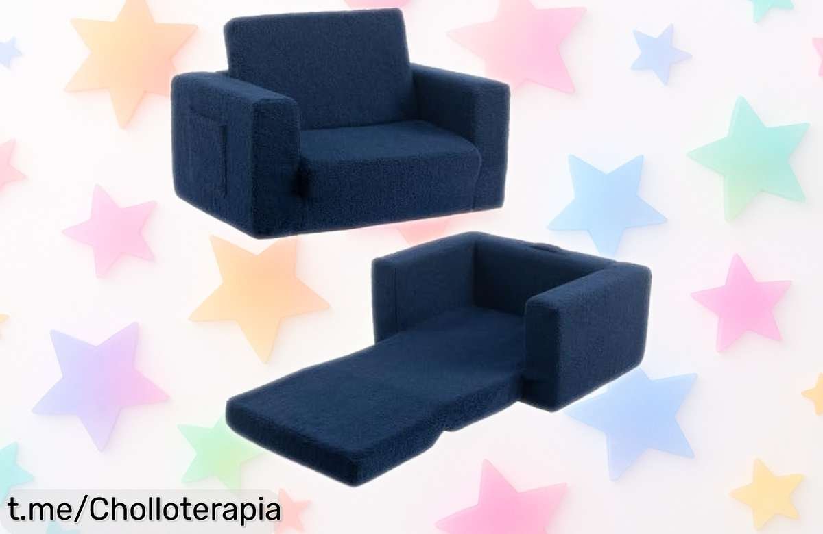 Sillón cama para peques BEJOY que se transforma al instante y tiene funda lavable, un ofertón ideal para alegrar su espacio y hacer felices sus momentos de descanso.