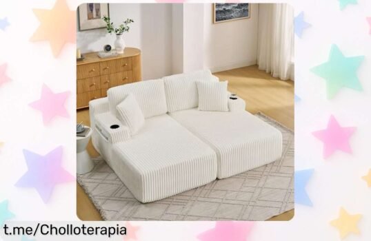 Sofá cama Luckdect de 2 plazas con chaise longue y portavasos a un precio increíble, ¡no dejes pasar esta oferta única para disfrutar y relajarte ya!