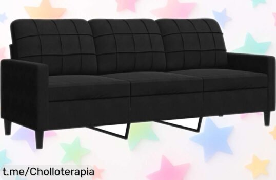 Sofá de 3 plazas vidaXL en terciopelo negro, un chollazo que transforma tu salón y brinda estilo para disfrutar con los tuyos, no te quedes sin el tuyo ¡aprovéchalo ya!