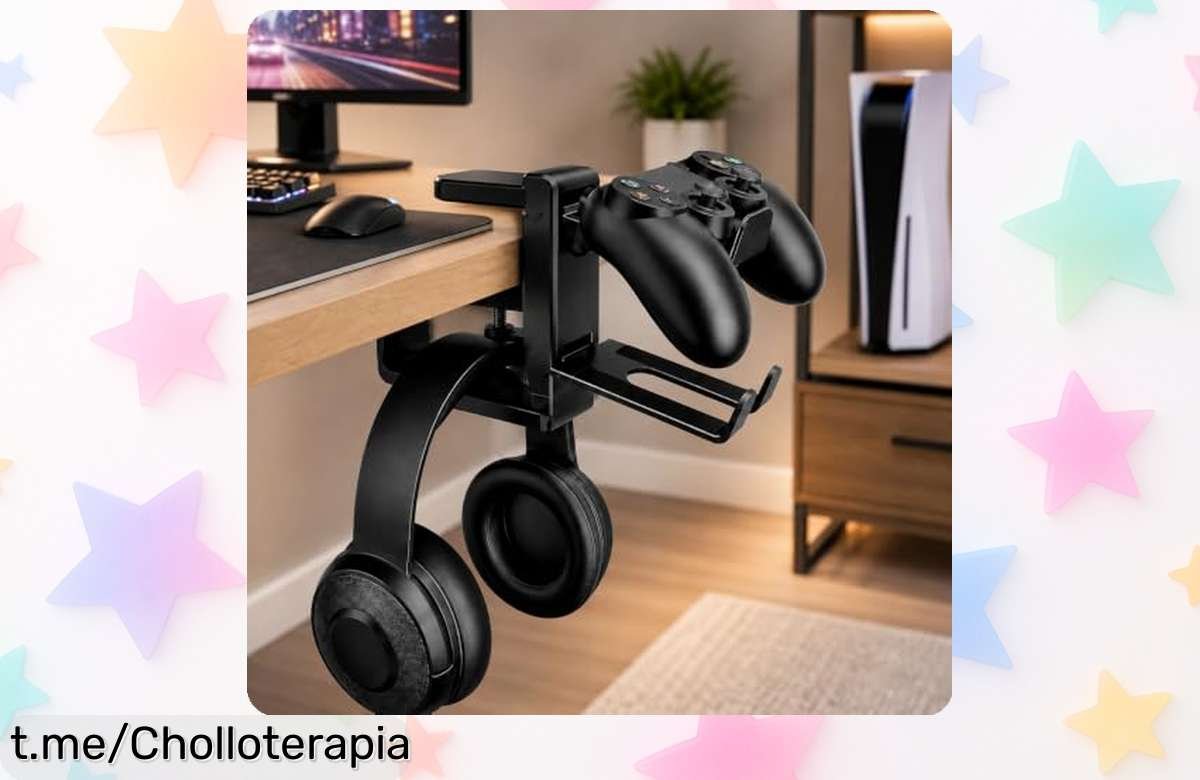 Soporte giratorio para auriculares con giro 360°, ¡el lugar perfecto para tus auris a un precio de escándalo! No te quedes sin el tuyo y ahorra espacio en tu mesa ya mismo.