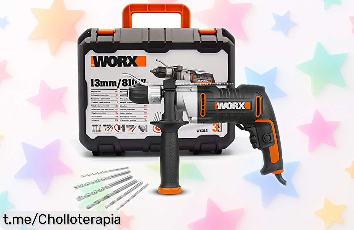 Taladro percutor WORX WX318 con maletín y brocas, precio rebajado a un chollazo para que arregles todo lo que quieras sin complicaciones. ¡Aprovecha antes de que se acabe!