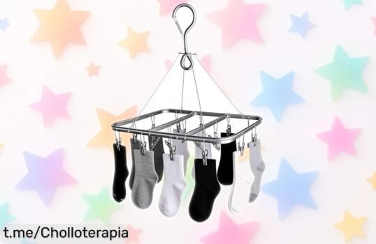 Tendedero colgante para calcetines Wukemaoyi, ¡ofertón de 16 pinzas giratorias y plegable! Aprovecha este chollo y ten siempre tu ropa lista sin estrés ni caídas.