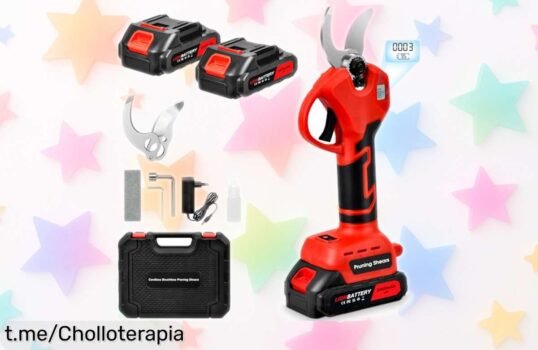 Tijeras de podar eléctricas con motor sin escobillas y dos baterías para un corte limpio a precio de ganga, ¡no te quedes fuera del jardín perfecto y empieza tu proyecto hoy!