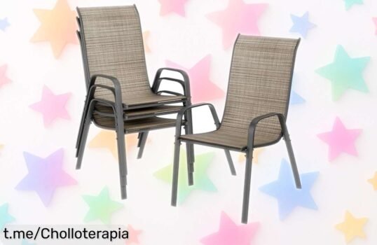 Transforma tu terraza con el pack de 4 sillas apilables LIFERUN, un ofertón irresistible para disfrutar del aire libre y relajarte sin gastar una fortuna.
