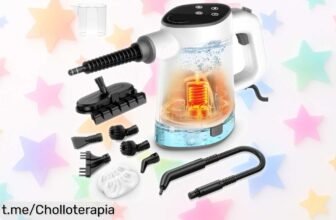 Vaporeta de mano 1200W con 10 accesorios, ¡ofertón para dejar tu hogar reluciente en segundos! Aprovecha este chollo antes que se acabe y siente la satisfacción de una limpieza perfecta.