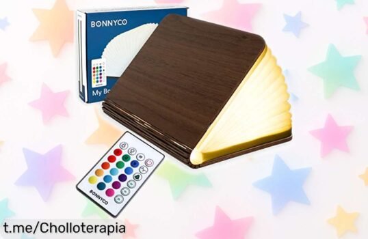 Lámpara increíble que parece un libro de BONNYCO, abre 360º y elige entre 16 colores; ¡aprovéchate del super chollo que iluminará tus noches con estilo!