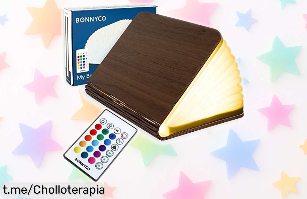 Lámpara increíble que parece un libro de BONNYCO, abre 360º y elige entre 16 colores; ¡aprovéchate del super chollo que iluminará tus noches con estilo!